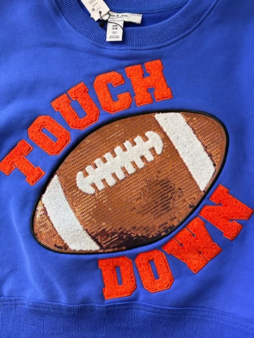 Anna & Ava Sequin Football Touch Down Cropped Oversize Sweatshirt Womens S/M NWT - Picture 11 of 14